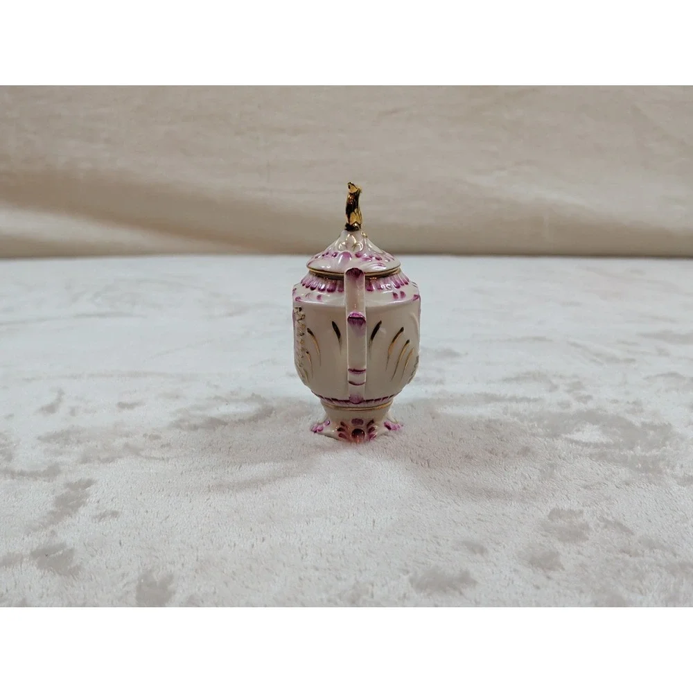 Vintage Style Miniature Porcelain Teapot Pink Floral Gold‎ Gilt Decorative Mini